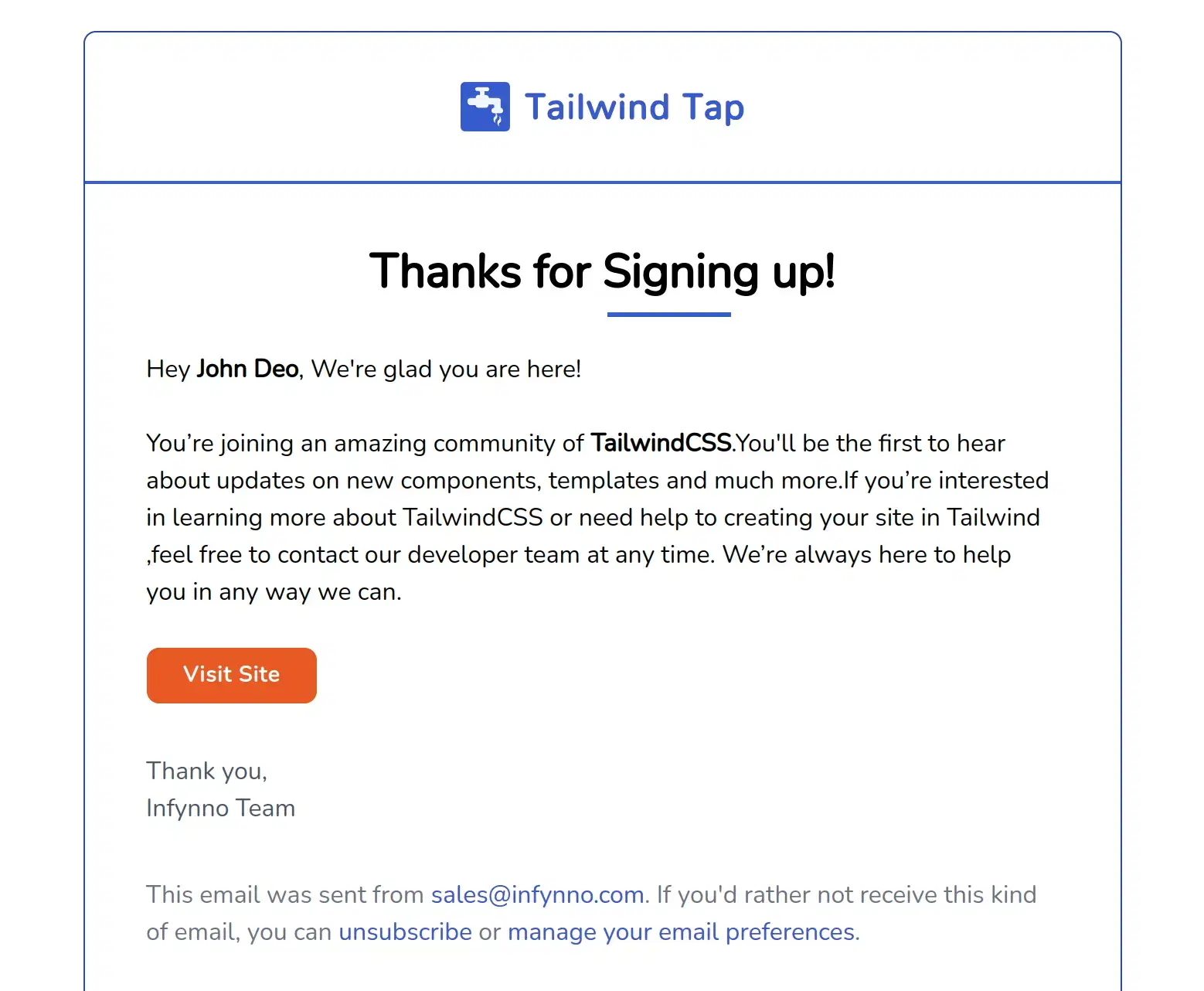 Welcome Email Tailwind CSS Templates - TailwindTap