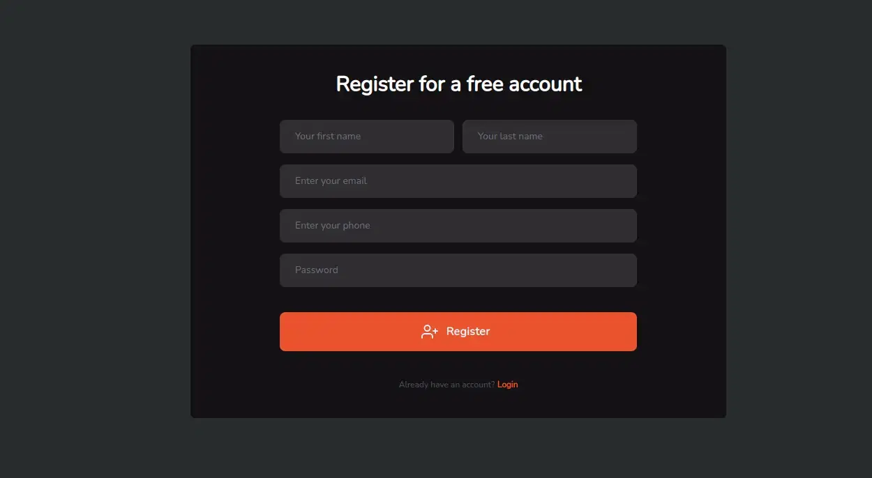 Register User Form Component - Tailwindtap