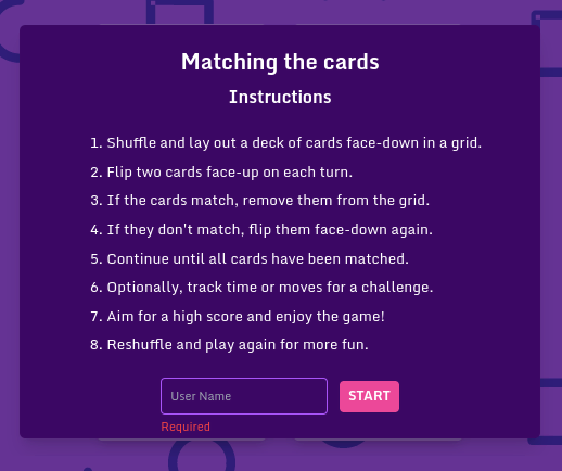 Instructions - Card Matching Memory Games